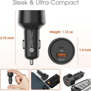 CARGADOR PARA CARRO CON 1 PUERTO USB+TIPOC 18W